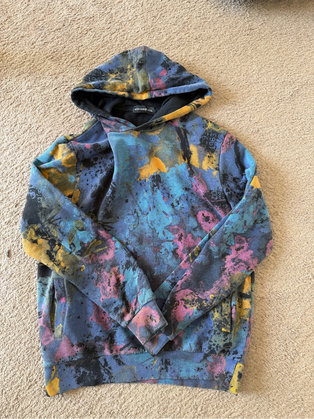 Eleven Paris Multicolor Blue Pink Yellow Black Tie-Dye Hoodie